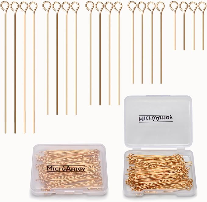 100pcs 18K Gold Filled Eye Pins Non Tarnish Craft Earring Bracelet Jewelry Making Accessories Supplies (50mm (1.96in), Gold-Eye Pin)