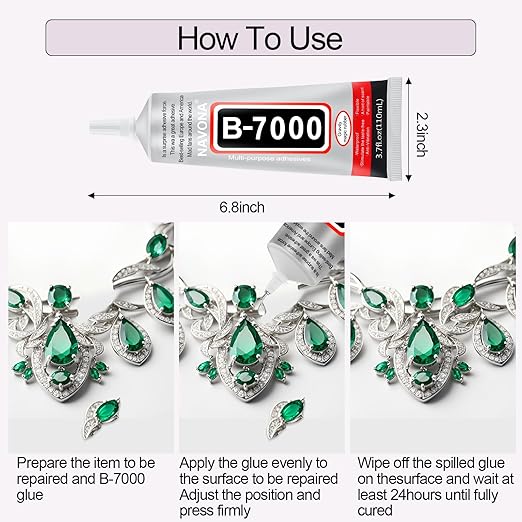 3 PCS 110ml B7000 Glue Clear with Precision Tip, B7000 Rhinestone Glue Set, Craft Glues with 5-Point Pen Tool, Crayon, and Tweezers, Fabric Glues is Used for Nails, Jewelry, Shoes, Fabrics