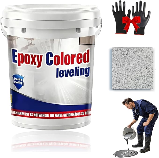 Epoxy Floor Paint, Epoxy Colored Sand Floor Paint, High-Gloss Marble Effect Self-Leveling Coating, Waterproof, Non-Slip, Ultra-Durable for Garage, Basement, Wood Floors (White Heather Gray,4.4 lb)