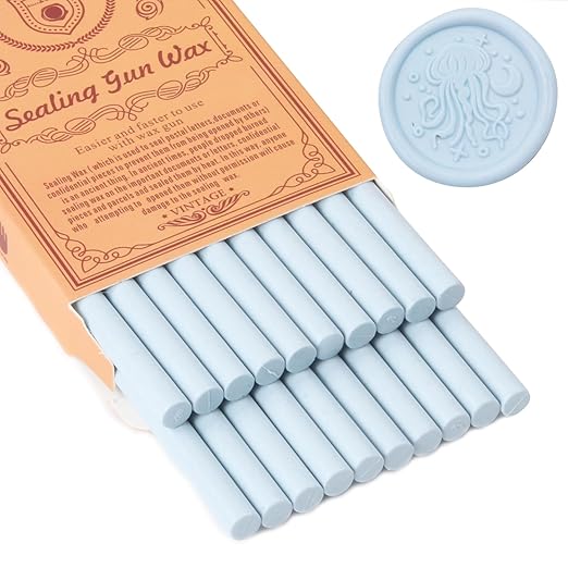 Pale Blue Sealing Wax Sticks, WASOHLING 20Pcs Glue Gun Wax Seal Sticks for Wax Seal Stamp, Light Blue Wax Seals for Christmas Wedding Invitation Envelope Letter Seals, Craft Adhesive (Mini Size)