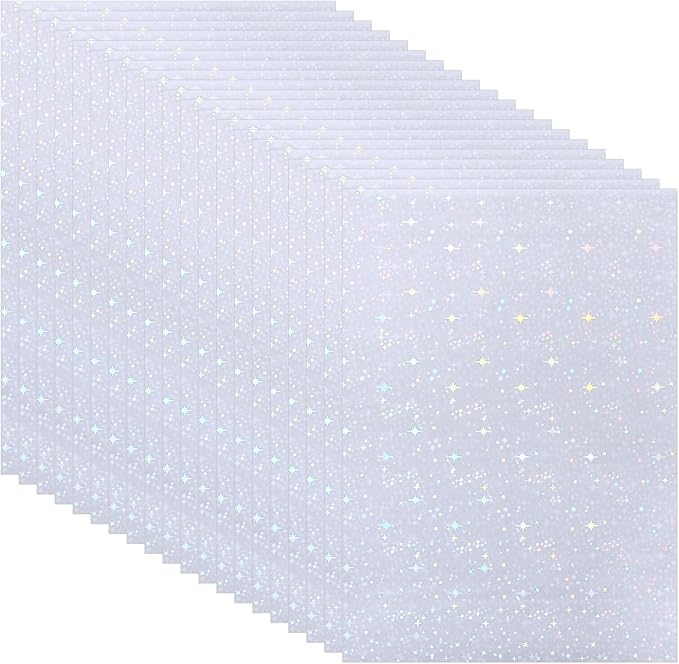PATIKIL 8.3x5.8" Holographic Sticker Paper, 20Sheets A5 Polypropylene Self-Adhesive Transparent Waterproof Laminate Overlay Film for Photo Cards Scrapbook Decorations, Starlight
