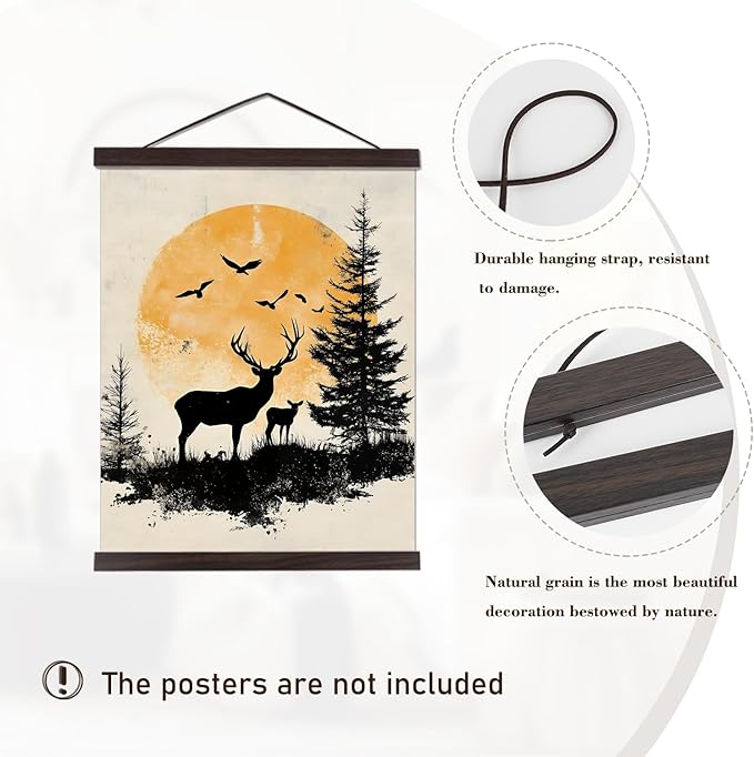 Artmag Magnetic Poster Hanger Frame, Light Wood Wooden Magnet Canvas Artwork Print Poster Hangers for 15x36 15x30 15x21 Frames Hanging Kit (Walnut, 15")
