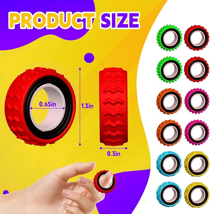 Fidget Toys Sensory Ring for Kids, Finger Spinner Rings Quiet Finger Spinne Fun Fidgets for Student Classroom Prize Stocking Stuffers (12PCS)