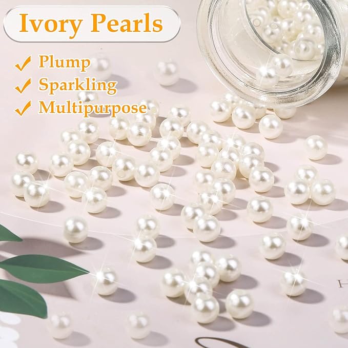 Pearl Beads for Craft, Anezus 500pcs Ivory Faux Fake Pearls, 10 MM Small Sew on Pearl Beads with Holes for Jewelry Making, Bracelets, Necklaces, Hairs, Crafts, Decoration and Vase Filler