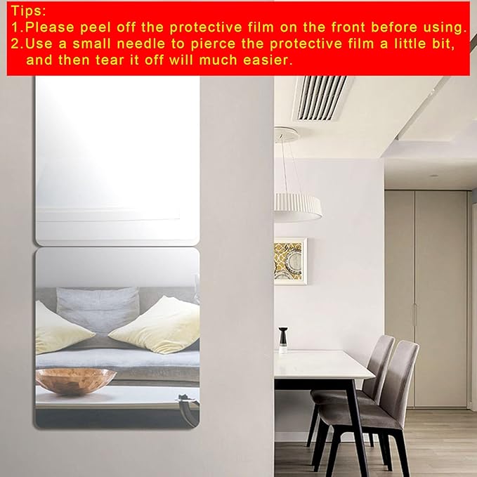 Acrylic Self Adhesive Mirror Sheet for Wall, Plastic Non Glass Sticky Kid Safety Mirror Tiles for Wall Rectangle 13.5x17.5 inch 4Pcs
