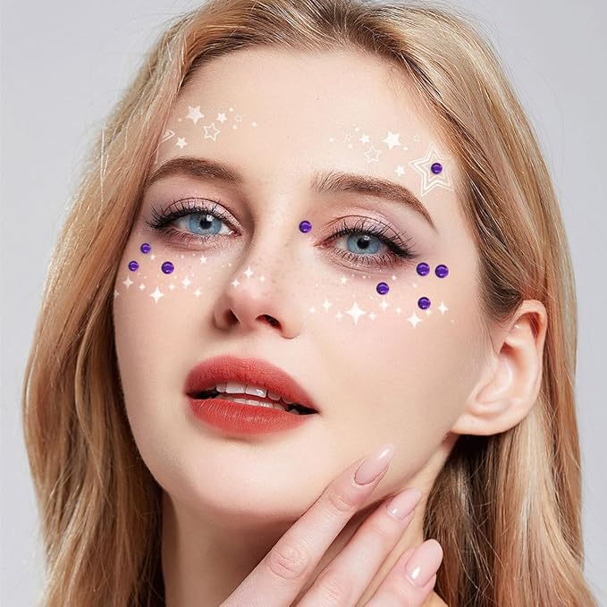 1799 Pcs 4 Sheets Rhinestone Stickers 3/4/5/6 mm Self Adhesive Rhinestones Gems for Face Eyes Makeup Hair Body (purple-3/4/5/6mm)
