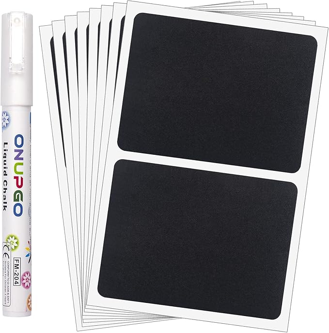 ONUPGO Chalkboard Labels (48 Pack), Reusable Blackboard Stickers, Waterproof Chalkboard Sticker for Jars, Parties Decoration, Craft Rooms, Weddings, Storage, Organize Your Home & Kitchen(4"x3")