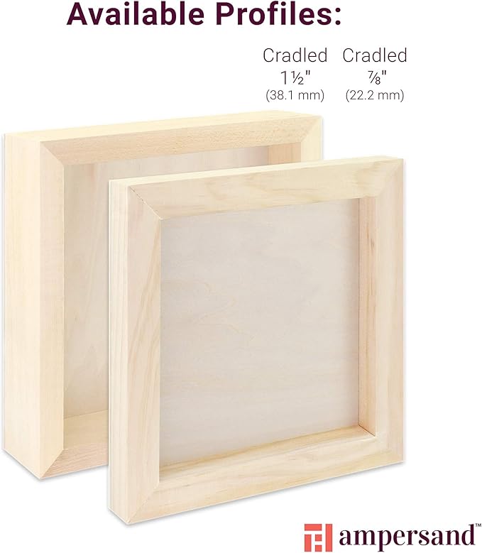 Ampersand Art Supply Unprimed Basswood Artist Panel, 7/8" Cradled Profile, 6"x12"