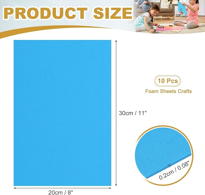 uxcell 10 Pcs Blue EVA A4 Foam Sheets Crafts, 12 x 8 Inch Foam Paper for DIY Crafts Project Classroom Scrapbook Art Cards Home Office Decoration (2mm Thick)