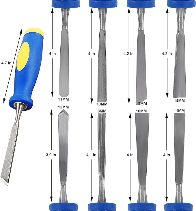 Lulu Home 13 PCS Wood Chisel with Canvas Bag, Wood Carving Tool Set Including Steel Beveled Chisel Tools with Rubber Handles, Rasps and Sharpening Stones for Woodworking