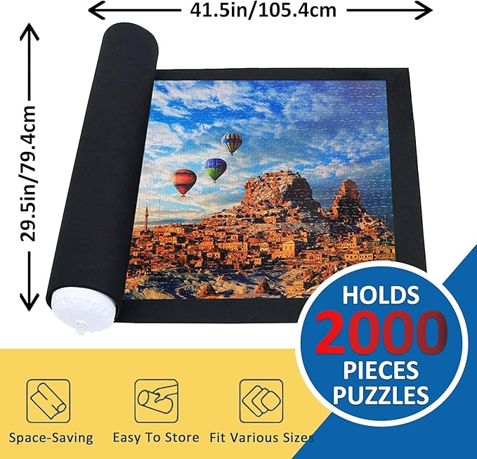Puzzle Mat Roll Up Puzzles Board for Jigsaw Up to 2000, 1500, 1000, 500 Pieces Large Portable Table Saver Mats Puzzle Keeper Cover with Sorter Trays Storage Bag Kit Holder Organizer Pad for Adult