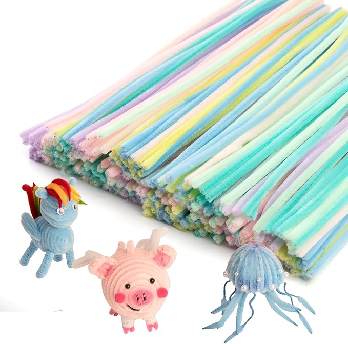 Caydo 300 Pieces Macaroon Pipe Cleaners, Thick Fluffy Chenille Stems, Pipe Cleaner Crafts for Arts & Crafts, Perfect for Making Animals, Flowers, and Festive Decorations