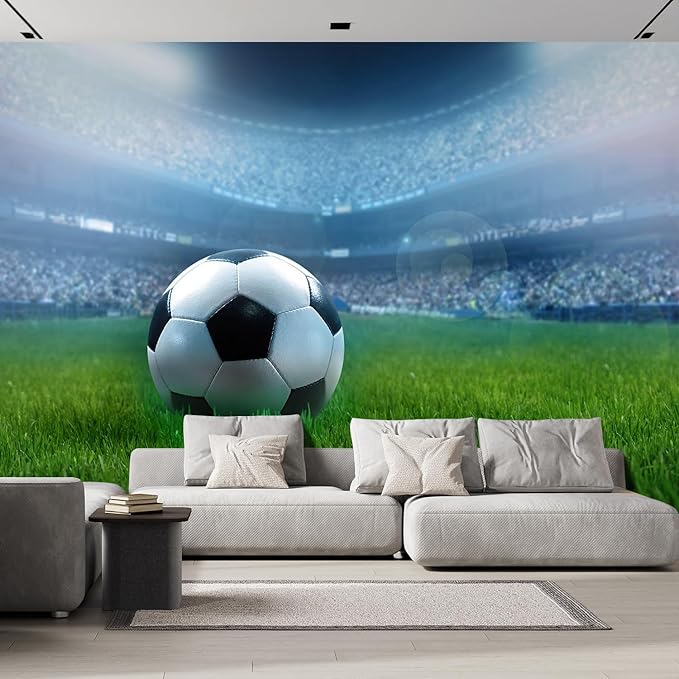 wall26 Wall Sticker/Wall Mural Close Up of a Football Ball on a Full Stadium, Not Peel and Stick, Non-Woven Wallpaper Decorative for Bedroom, Living Room,Office - 120x192 inches