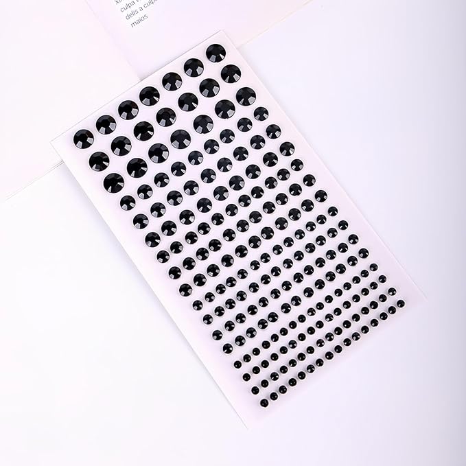 Self Adhesive Face Gems and Pearls for Makeup, Festival Jewels, Hair Gems Pearls, 3/4/5/6/8 mm Round Rhinestone Stickers for Face, Eye, Makeup, Body, Crafts 591Pcs (13_Black)