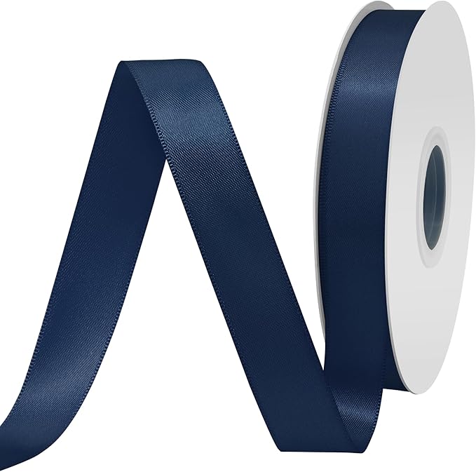 Navy Blue Satin Ribbon 3/4" X 50 Yards Solid Color Double Faced Ribbons Perfect for Crafts Wedding Decor Bow Making Arts Sewing and More