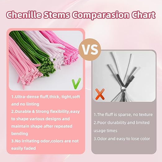 400 Pcs Thick Pipe Cleaners Craft,4 Assorted Colors Pipe Cleaners Bulk,Chenille Stems for DIY Art Project,Pipe Cleaner Flowers Kit(Pink)