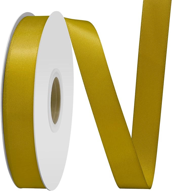 Gold Satin Ribbon 3/4" X 50 Yards Solid Color Double Faced Ribbons Perfect for Crafts Wedding Decor Bow Making Arts Sewing and More
