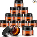 SATINIOR 24 Pieces Empty Clear Plastic Jars with Lids Round Storage Containers Wide Mouth for Beauty Product Cosmetic Cream Lotion Liquid Butter Craft and Food(Amber Lid,32 oz)