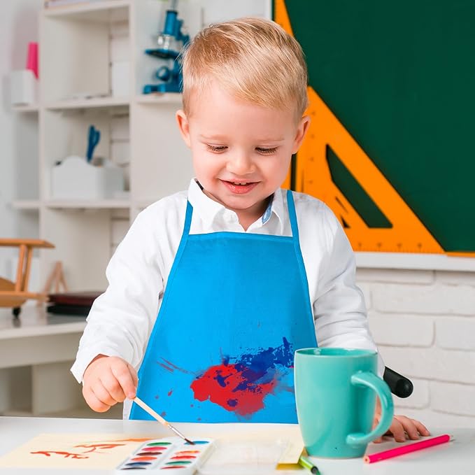 Kids Painting Aprons 12 Pieces 12 Colors Kid Art Apron with 2 Roomy Pockets Kids Aprons for Art Painting Activity Kitchen Crafts