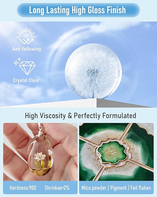 Nicpro UV Resin 500g, 2 PCS Crystal Clear UV Epoxy Resin Kit, High Viscosity & Quick Curing Glue Hard for Jewelry Making, Craft, Doming, DIY and Coating