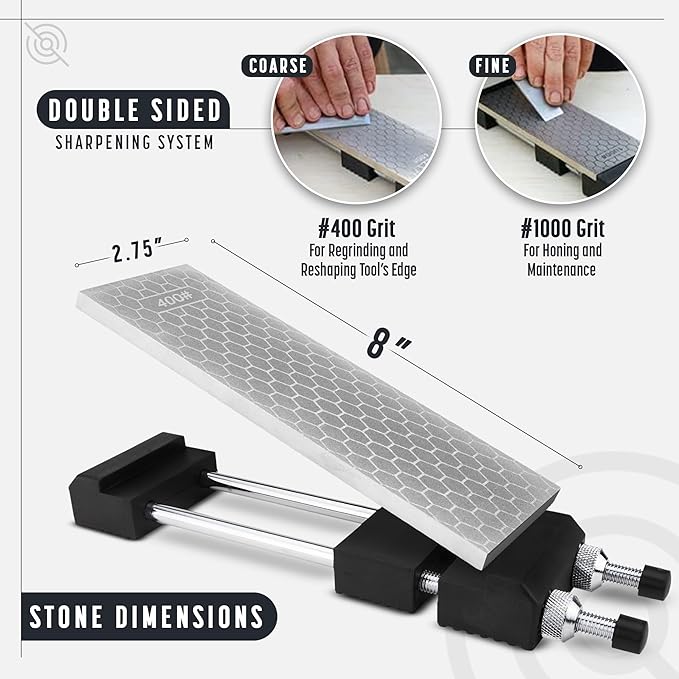 Heavy Duty Diamond Sharpening Stone Set with Adjustable Base, 2-Sided Fine/Coarse Grit Diamond Sharpening Plate, Fast & Efficient Diamond Knife Sharpener for Knives and Chisels from Schaaf Tools