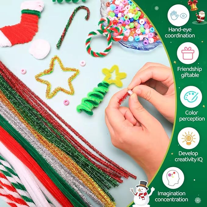 IOOLEEM Christmas Pipe Cleaners, 200pcs in 8 Christmas Colors, Chenille Stems for Christams, DIY Christmas Crafts and Party Decors, Art and Craft Supplies.