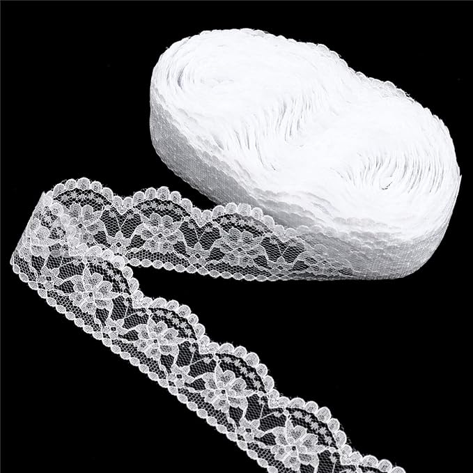 White Lace Ribbon Sewing Flower Lace Trim for Crafts Bridal Wedding Decorations, Bouquet and Gift Packaging (1.4Inch, 22 Yards)