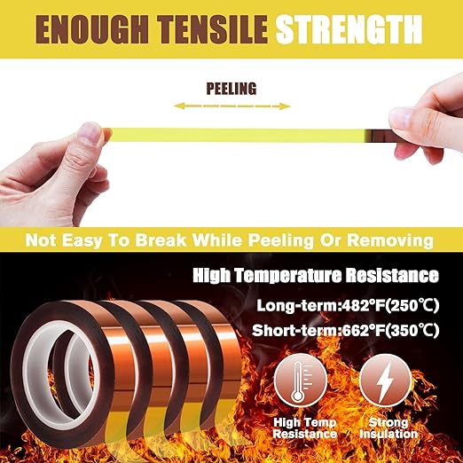 4 Rolls 10mm x16m(52FT) Heat Tape High Temperature Heat Resistant Tape Heat Transfer Tape for Heat Sublimation Press Vinyl,No Residue