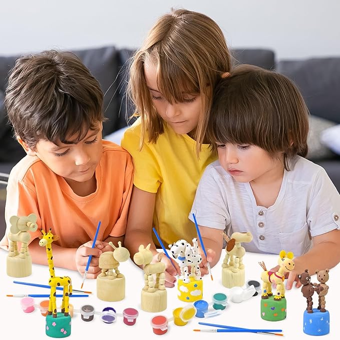Vileafy Crafts for Kids, Painting Kits for Kids Ages 4-8 with Paints & 8 Brushes, DIY Arts and Crafts for Boys and Girls, Unfinished Wood Figures for Painting Party Favors