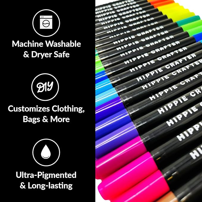 Fabric Markers, Permanent No-Bleed Fabric Pens for Clothes, Baby Clothes, Canvas, Upholstery, T-Shirts, Shoes, and More, 26 Piece Set for Artists and Kids, Ideal for Coloring and DIY Projects