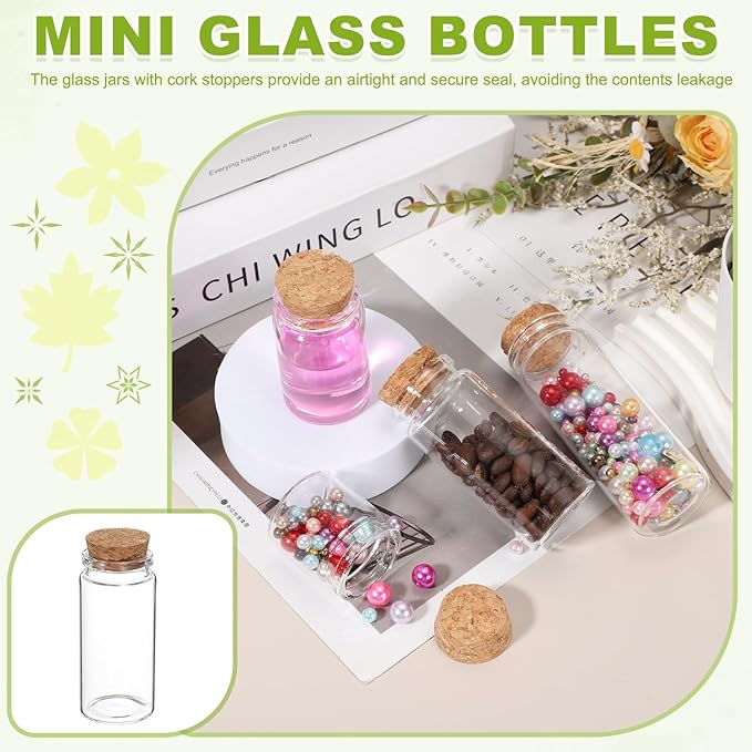 uxcell 6Pcs Mini Glass Bottles with Cork Stoppers, 60ml Small Clear Bottles Glass Empty Jars Vials for DIY Crafts Party Wedding Decor Favors