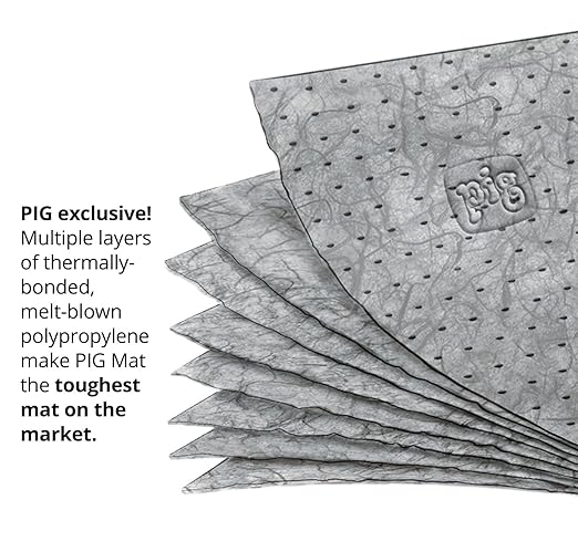 PIG Mat | Oil Absorbent Mat | Original PIG Mat | 15" x 20" Mat Pads | Absorbs 11 Gallons per Box | 100 Oil Absorbing Pads | Lightweight | MAT155