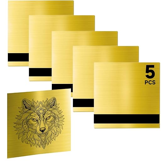 5PCS Laser Engraving Double Color ABS Plastic Sheet,Two-Tone Laserable Engraving Plastic Sheets for Name Badge,Office Label,Laser Artistic Product,Size 11.73" x 11.73",Brushed Golden/Black