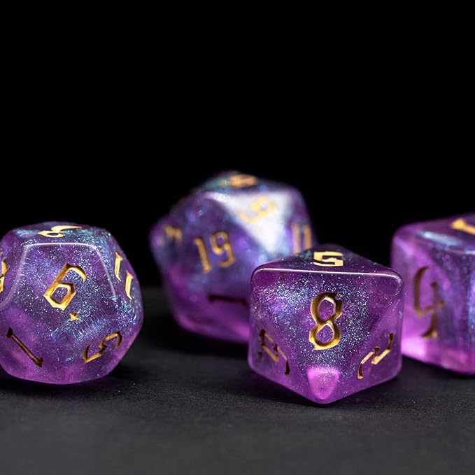 7-Die DND Dice Set Polyhedral Dice Set with a Leather Dice Bag, D&D Dice Set for Dungeons and Dragons, RPG Table Games (Purple/G)