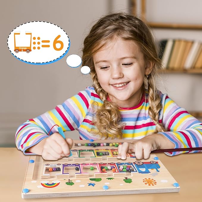 Magnetic Color and Number Maze, Montessori Toys for 2 3Year Old, Wooden Toddler Magnet Puzzles for Kids Girls Boys 2-4 3-5, Magnetic Board Train Learning Toys Birthday Gifts