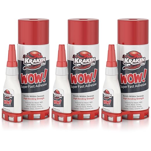 Kraken Bond Wow! CA Glue (1x3.50 oz) with Spray Adhesive Activator (1x13.50 fl oz) - Cyanoacrylate, with Activator, Fast CA Glue for Woodworking, Crazy & Craft - 1 Pack