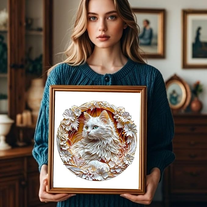 Wooden Puzzles Adults, 3D Cute Cat Wooden Puzzles 300 Pieces, Unique Animal Shaped Wood Challenging Jigsaw Puzzles Gifts for Adults, 13.4x13.4in