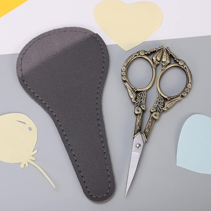 Precision Embroidery Scissors – 4.6in Vintage Classic Straight Pointed Shears, Sharp Stainless Steel Small Detail Thread Snips for Needle Craft, Sewing, Decoupage, Yarn, Fabric – with Pouch