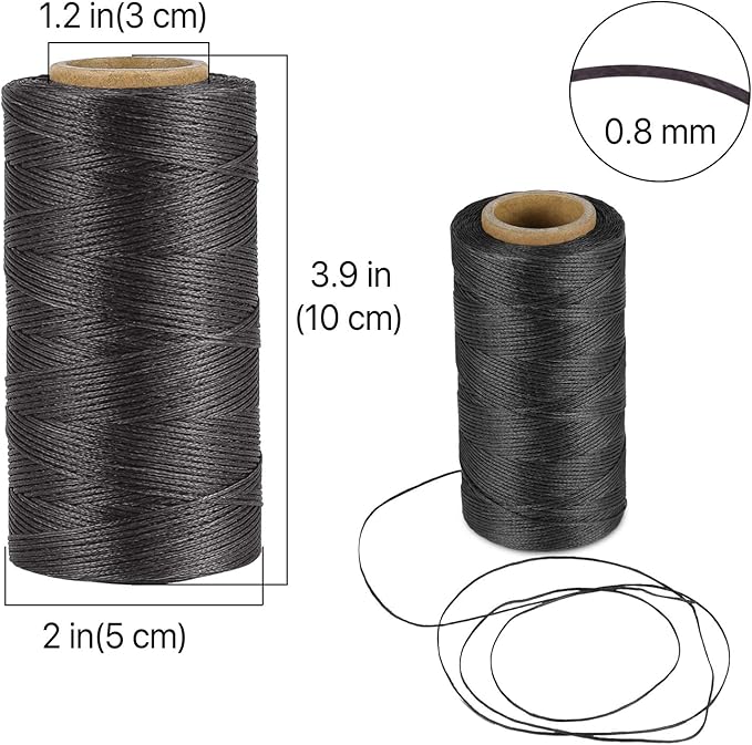 Flexzion Waxed Thread - 284 Yards 0.8mm 150D Polyester Wax Thread for Leather Sewing, Bookbinding, Stitching, & DIY Projects (Black)