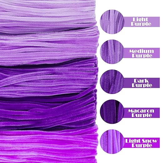 500PCS Pipe Cleaners Craft - Purple Pipe Cleaners Craft Bulk Supplies, Chenille Stems for Kids and Adults DIY Arts Crafts Project