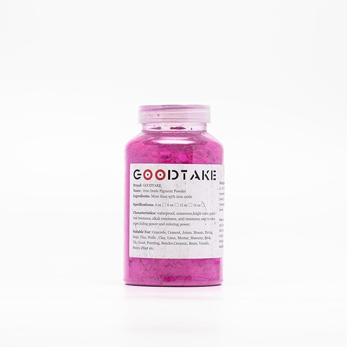GOODTAKE Rose Red Iron Oxide Pigment Powder, Concrete Cement Dye Color for Pastel Tile Paint, Mortar, Grout (12 oz)