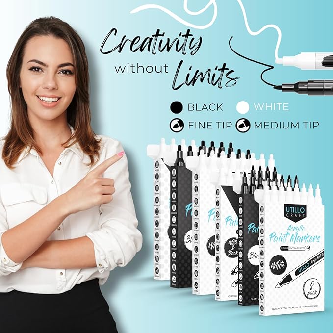 8-Pack White Paint Pens (0.7mm) Extra Fine Tip Made in Japan | Bold Color + 100% Coverage | For Rock, Wood, Glass, Paper, Fabric, Canvas, Metal & More