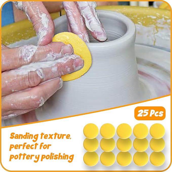 25Pcs Pottery Sponges 3inch, Painting Sponges, Pottery Sponges for Clay, Clay Sponge, Round Sponge, Clay sponges for Pottery, Paint sponges for Acrylic Painting, Artist Sponges