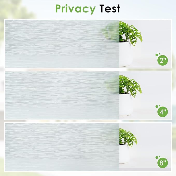 Homein Window Privacy Film, Frosted Glass Window Film Decorative, Non Adhesive Glass Clings, Static Cling Door Coverings, UV Blocking Privacy Sticker for Home, Pure Wave, 23.6 x 118.1 inches