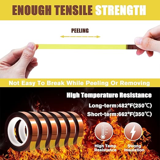 6 Rolls 10mm x16m(52FT) Heat Tape High Temperature Heat Resistant Tape Heat Transfer Tape for Heat Sublimation Press Vinyl,No Residue