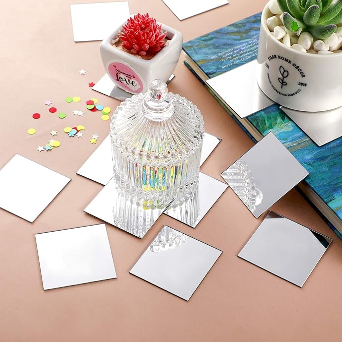 Jetec 50 Pieces Mini Size Square Mirror Adhesive Small Square Craft Mirror Tiles for Crafts and DIY Projects Supplies Home Decoration(3 x 3 Inch)