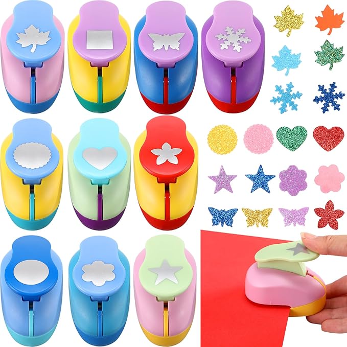 Harloon 10 Pcs Craft Hole Punch Shapes 1 Inch Paper Punch Hole Mix Shapes Cutters for Paper Crafting Scrapbooking Kids Teacher Office Supplies(Classic)