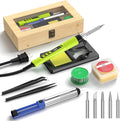 Soldering Iron Kit, 190W Soldering Gun, 110V LED Solder Kit for Electronics, Adjustable Temperature 356-932℉, Includes Solder Wire, Sucker, Tips, Stand, Tweezers, Paste and Solid Wood Box, Green
