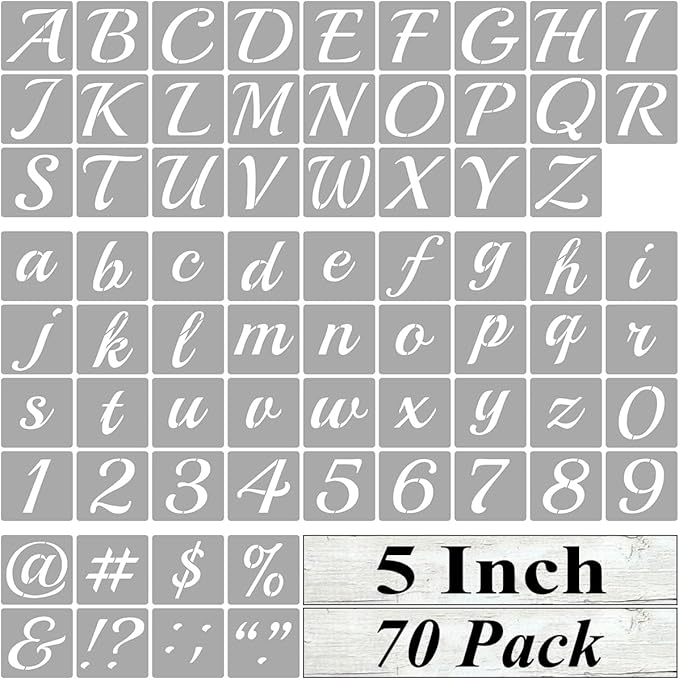 5 Inch Alphabet Letter Stencils for Painting - 70 Pack Letter and Number Stencil Templates with Signs for Painting on Wood, Reusable Cursive Letters Stencils for Chalkboard Wood Signs & Wall Art