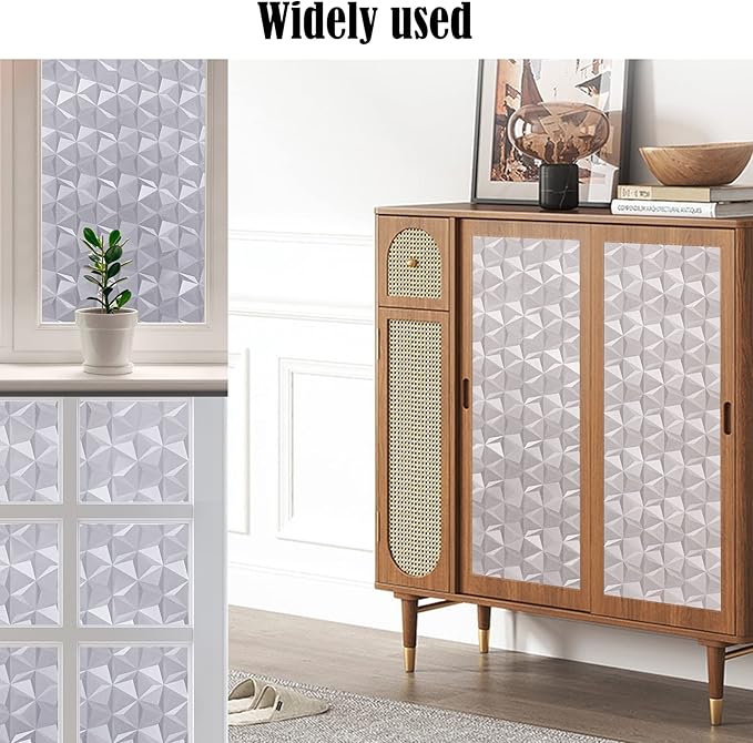 Niviy 3D No Glue Static Cling Window Films Privacy Cut Glass Window Sticker for Bathroom Office Kitchen Window Decor 23.6"x 118", Frosted